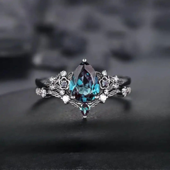 Set di Anelli in Zirconia Pietra Blu Nero Opaco