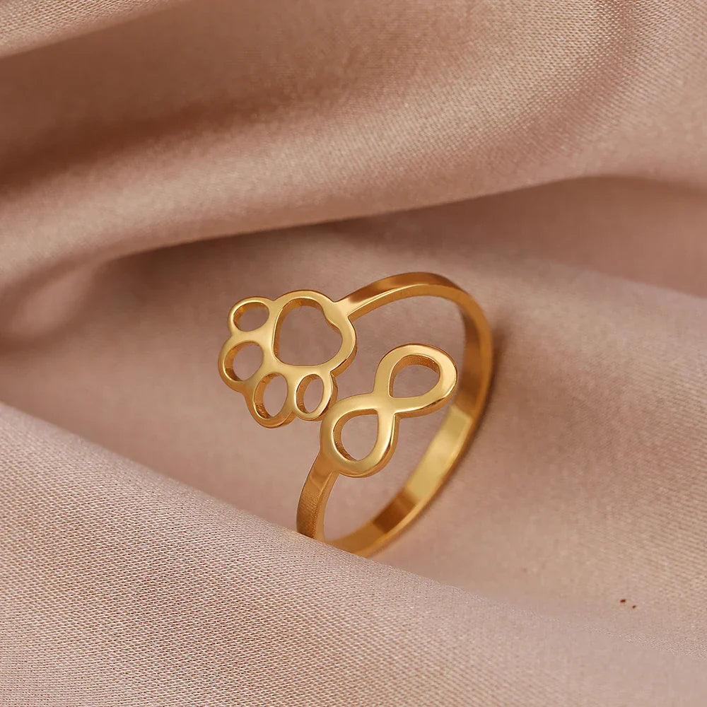 Anello Infinito Regolabile con Impronta di Zampa – Acciaio Inossidabile