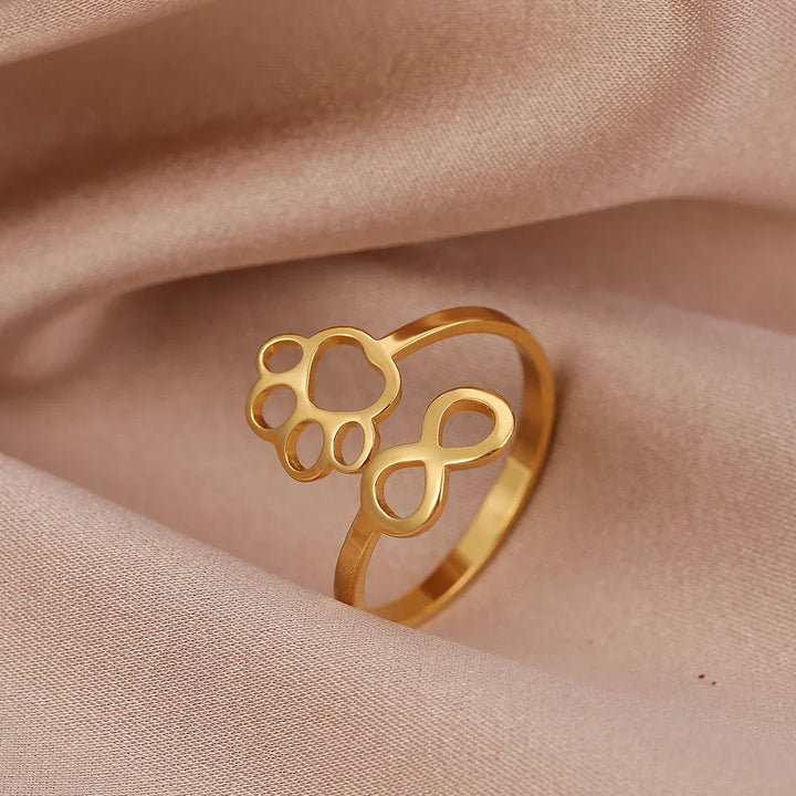 Anello Infinito Regolabile con Impronta di Zampa – Acciaio Inossidabile