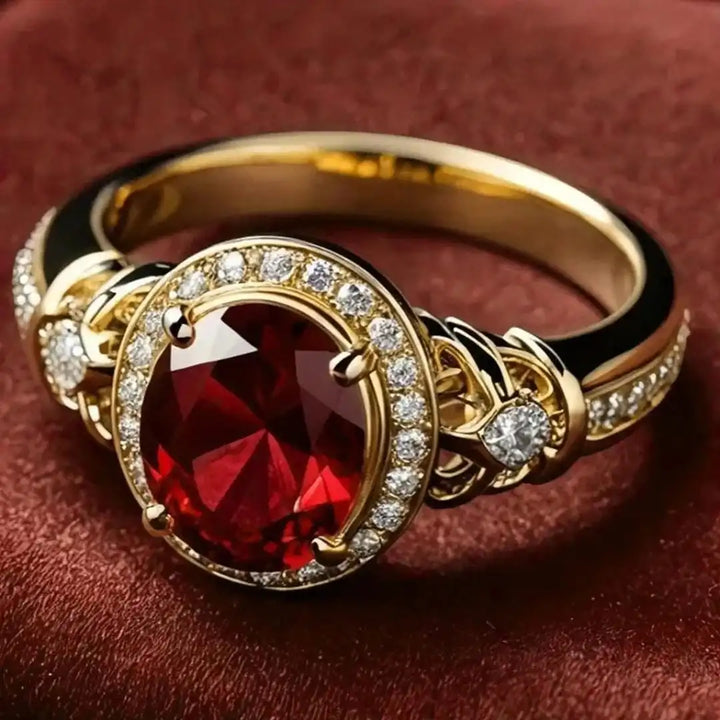Anello Dichiarazione Nodo Halo Pietra Rossa