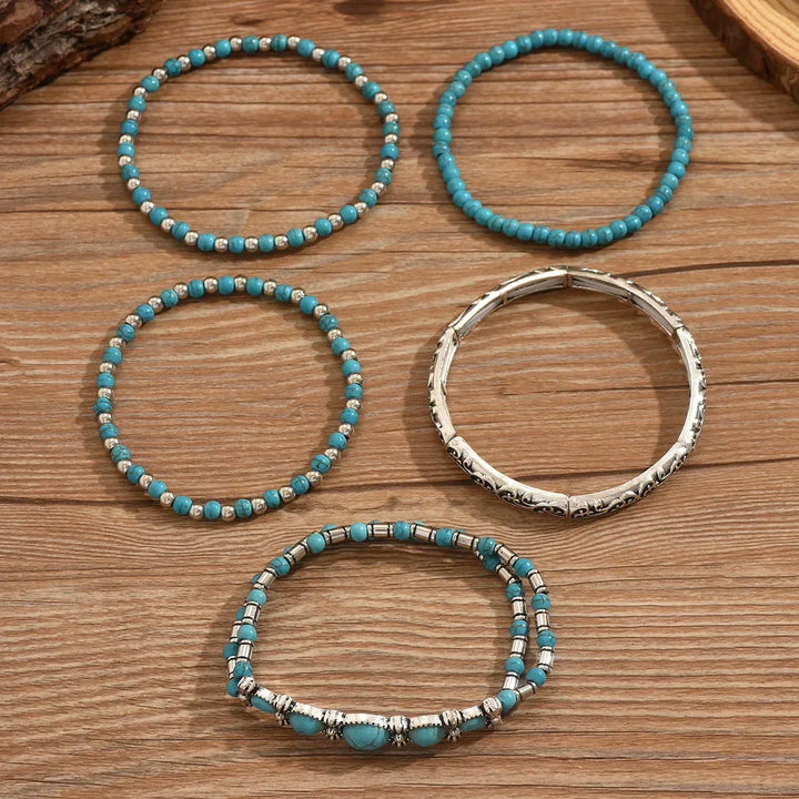 Set di Braccialetti di Perline Turchesi Bohemien