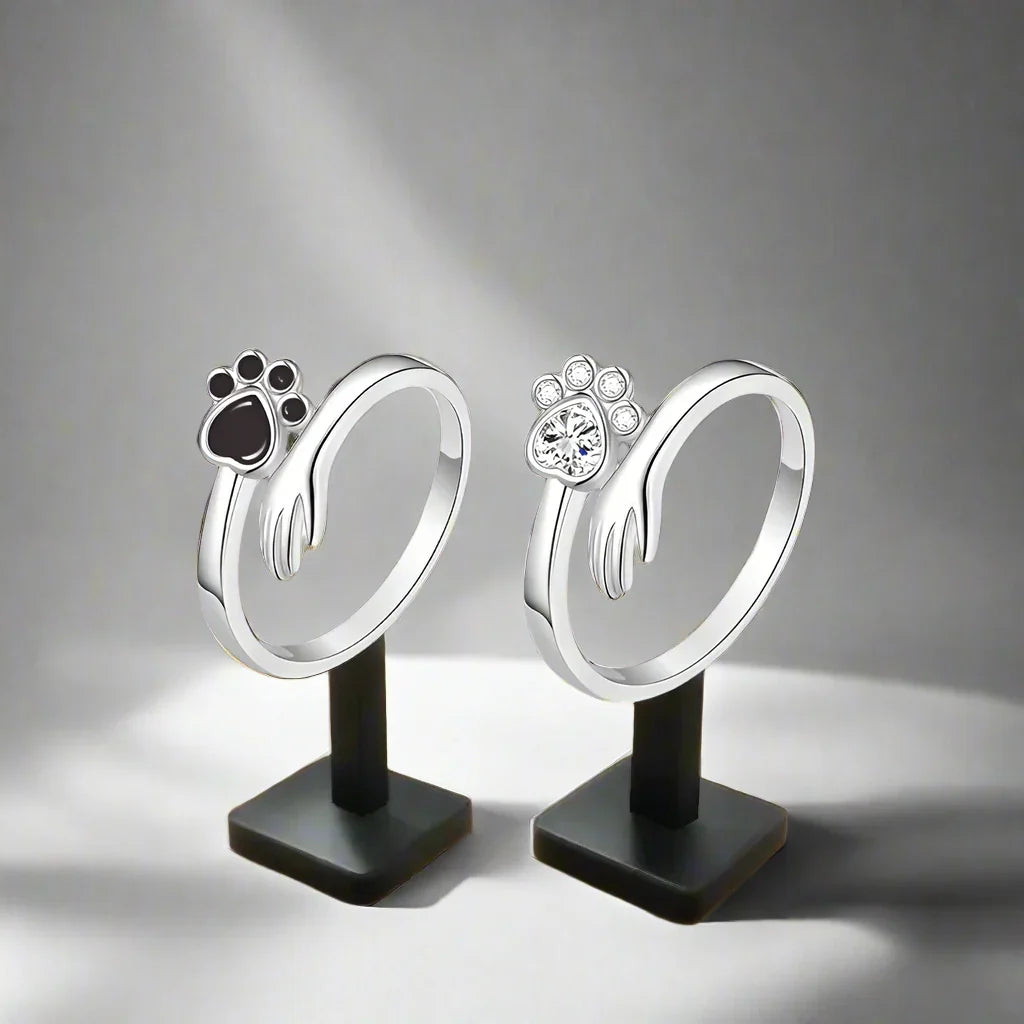 Anello Regolabile color argento – Design con Impronta di Mano e Zampa