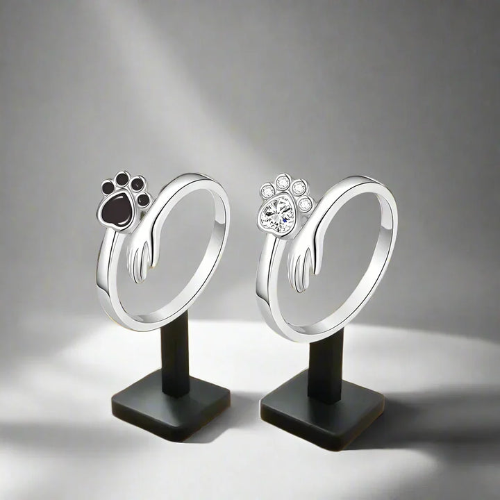 Anello Regolabile color argento – Design con Impronta di Mano e Zampa