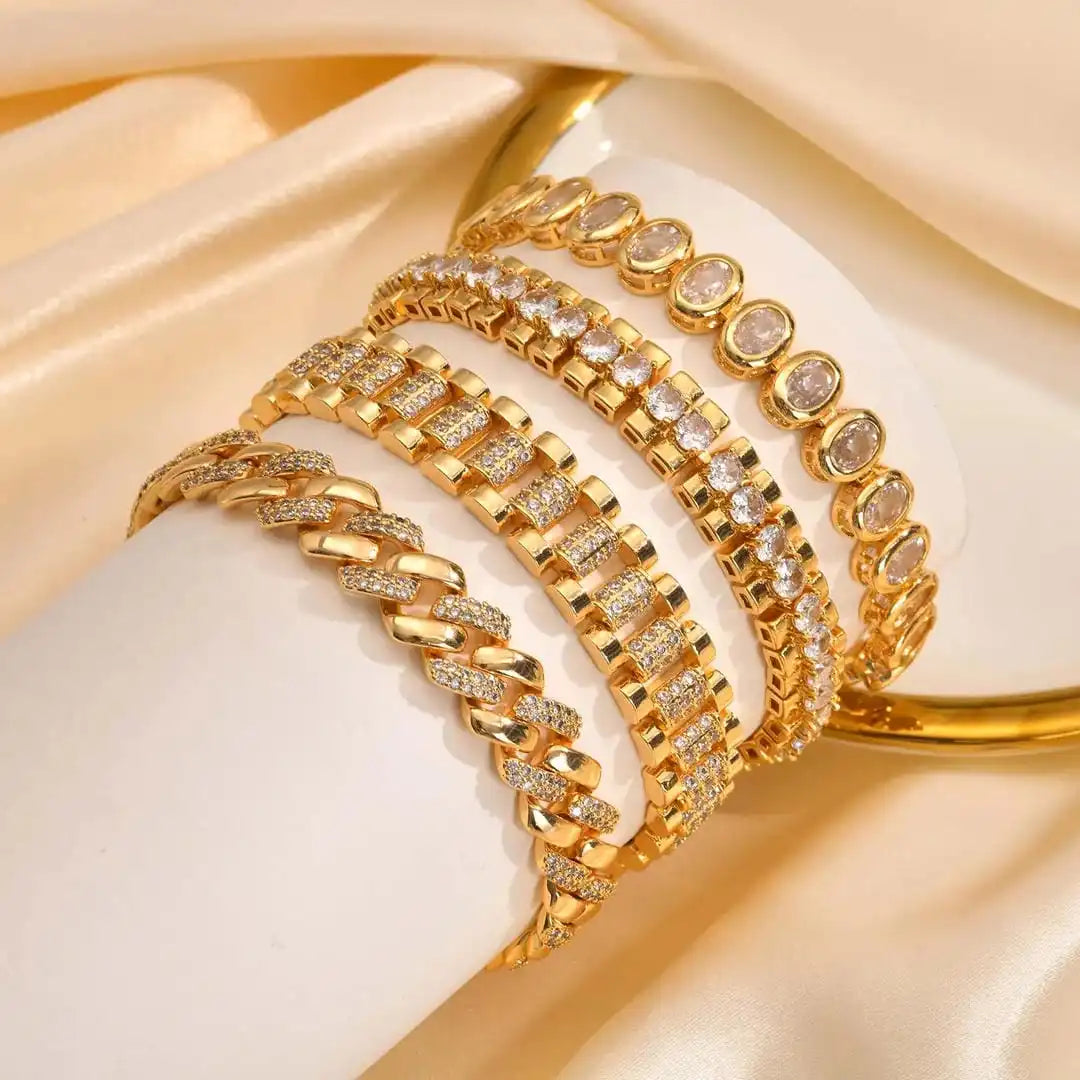 Set di Bracciali Regolabili in Cubic Zirconia Oro Chunky