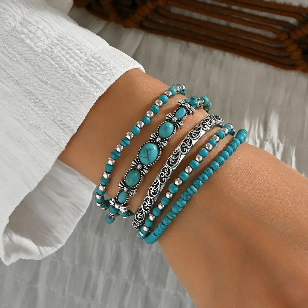 Set di Braccialetti di Perline Turchesi Bohemien