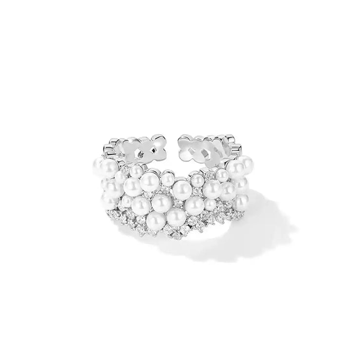 Anello Vintage Regolabile in Perla e Zirconia