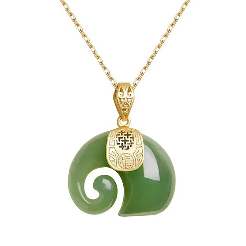 Collana con pendente a forma di elefante in giada Hetian – Catena placcata color oro per donne