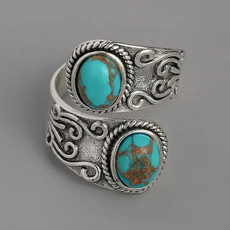 Anello Elegante Vintage con Croce Turchese
