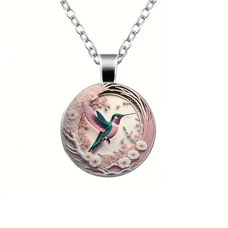 Collana Con Pendente Di Cristallo A Forma Di Colibrì Con Cupola