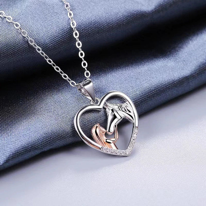Collana Bella Cuore Zircone Ragazza e Cavallo