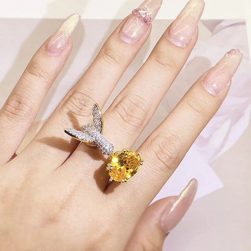 Anello Regolabile in Gemma Colibrì – Zircone, Placcato Oro
