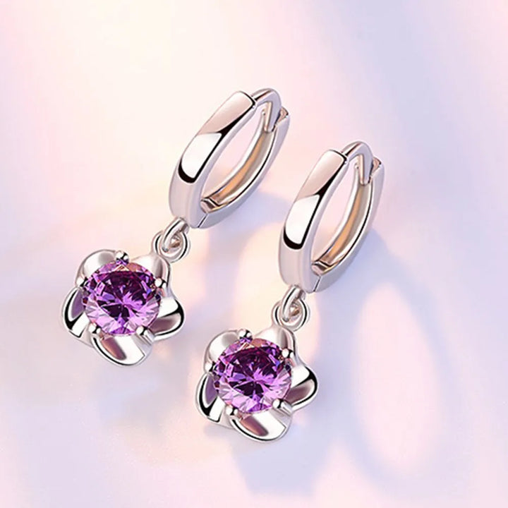 Orecchini color argento con Zirconi Viola e Bianchi