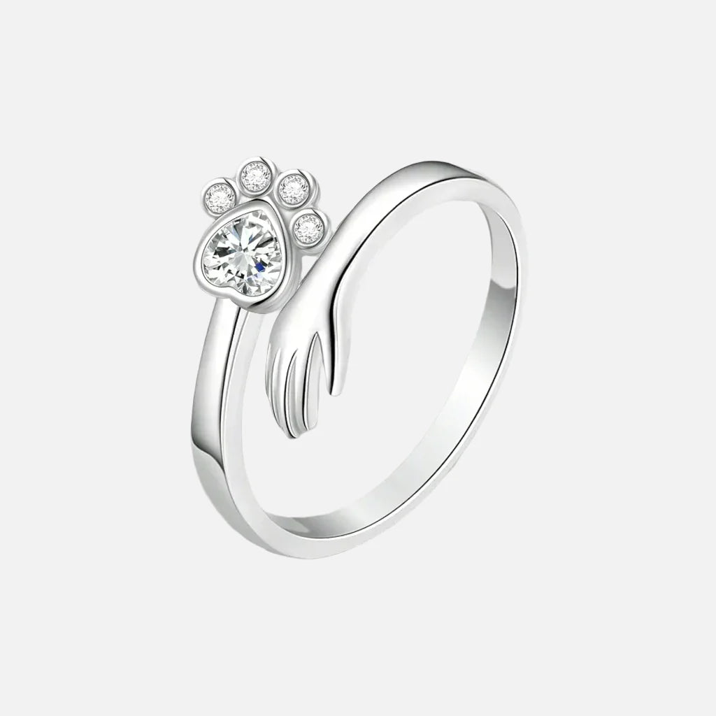 Anello Regolabile color argento – Design con Impronta di Mano e Zampa