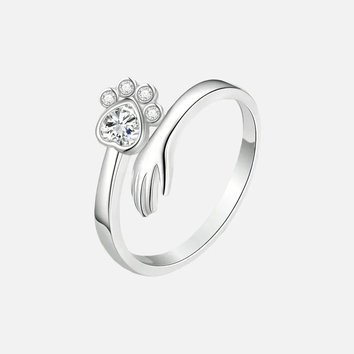 Anello Regolabile color argento – Design con Impronta di Mano e Zampa