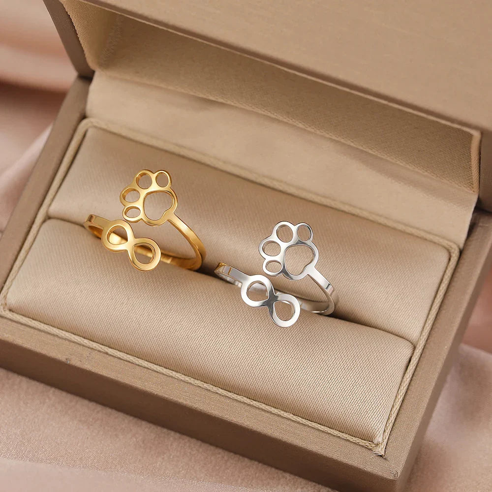 Anello Infinito Regolabile con Impronta di Zampa – Acciaio Inossidabile