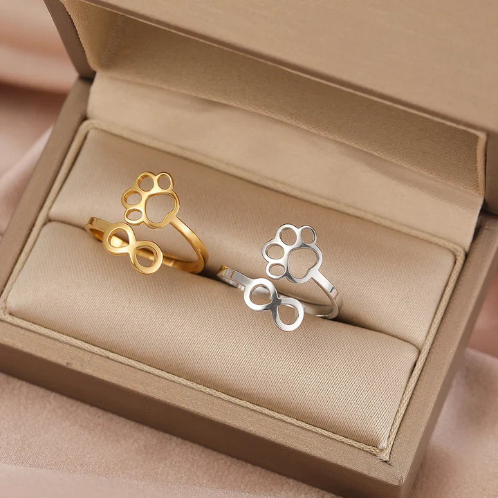 Anello Infinito Regolabile con Impronta di Zampa – Acciaio Inossidabile