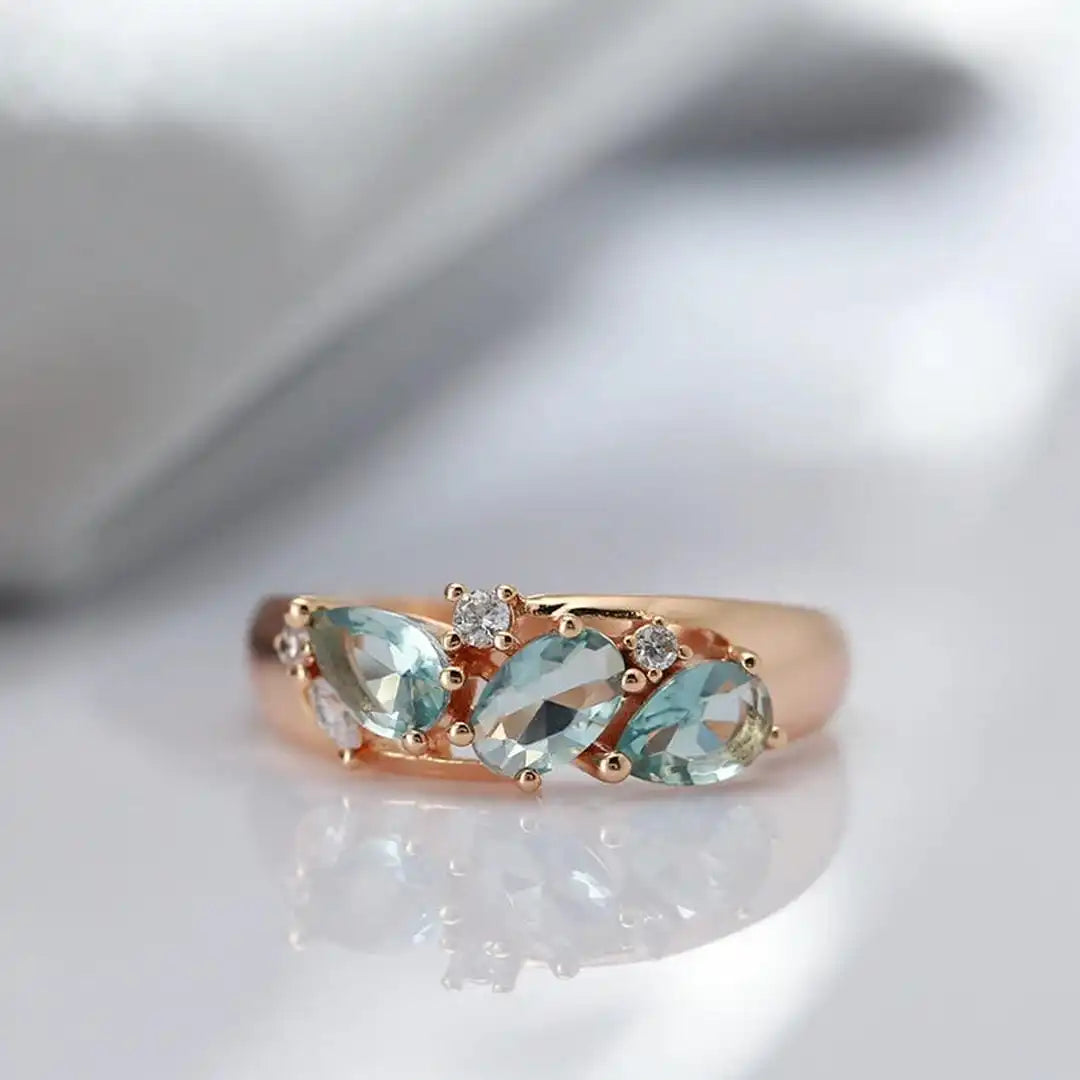 Anello Vintage color oro Rosa con Zircone Blu