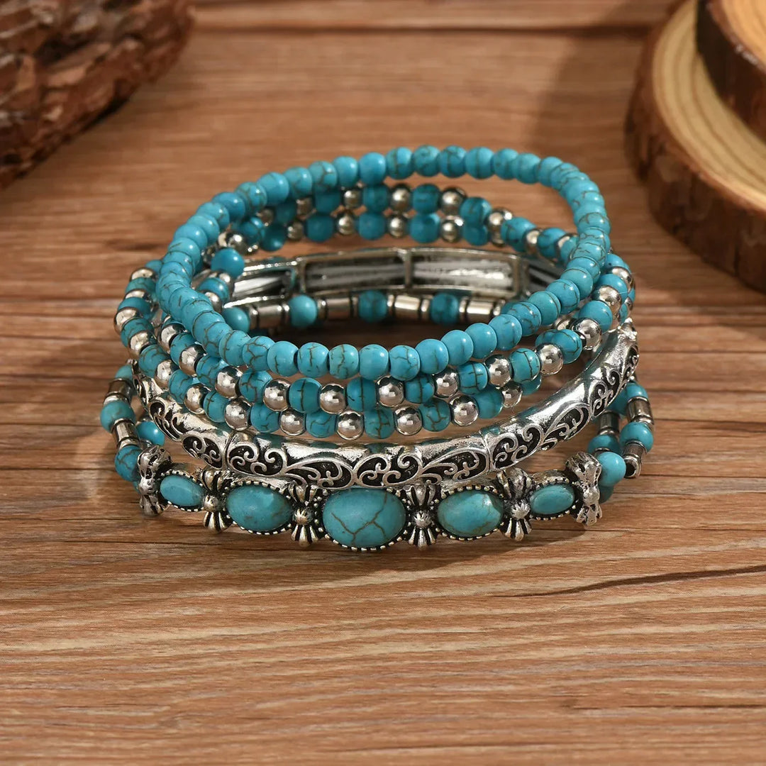 Set di Braccialetti di Perline Turchesi Bohemien