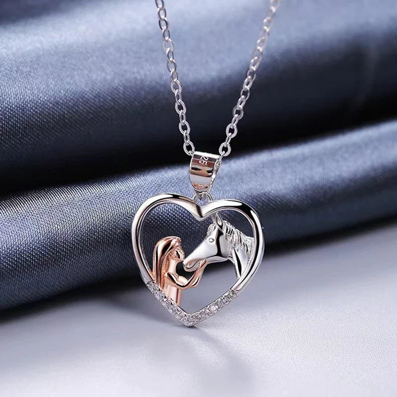 Collana Bella Cuore Zircone Ragazza e Cavallo