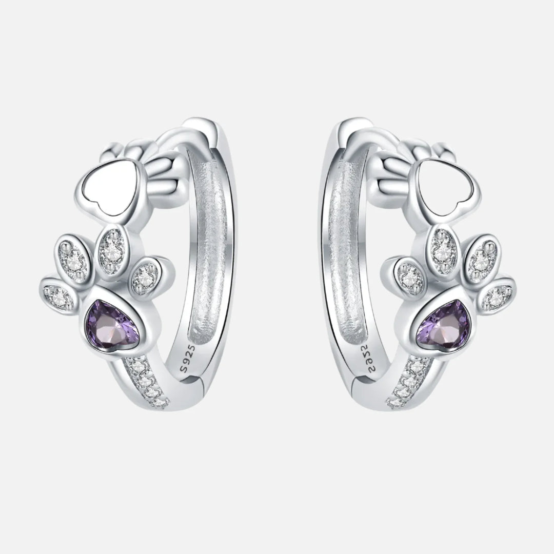 Orecchini Paw Huggie color argento – Con Zirconia e Gemma a Forma di Cuore