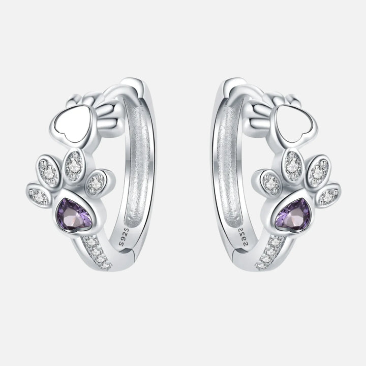 Orecchini Paw Huggie color argento – Con Zirconia e Gemma a Forma di Cuore