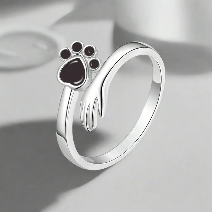 Anello Regolabile color argento – Design con Impronta di Mano e Zampa