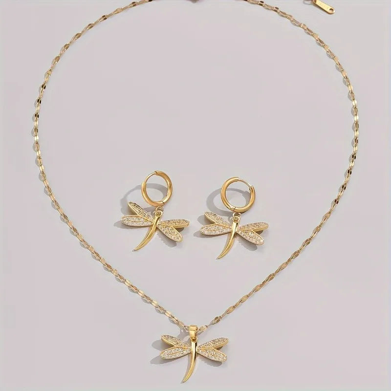Collana in Gioielli con Libellula Dorata e Orecchini Bonus