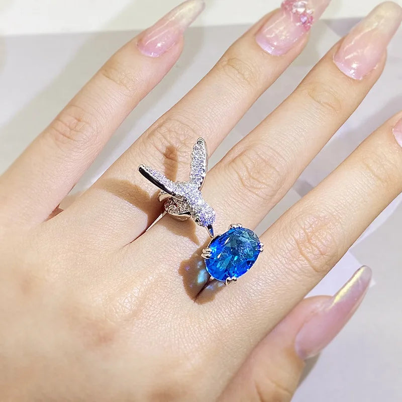 Anello Regolabile in Gemma Colibrì – Zircone, Placcato Oro