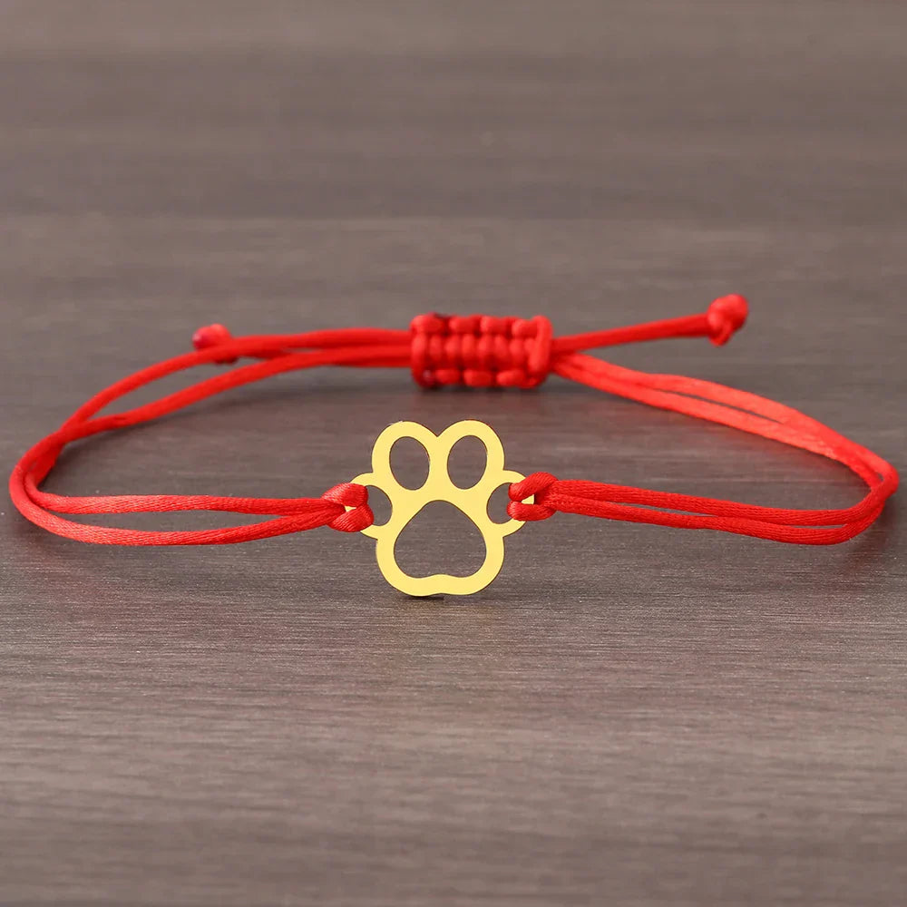 Braccialetto in Cordino con Impronta di Zampa – Design Regolabile Nero e Rosso