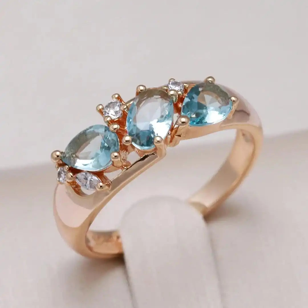 Anello Vintage color oro Rosa con Zircone Blu