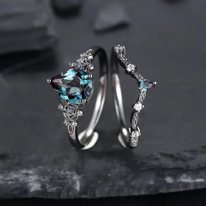 Set di Anelli in Zirconia Pietra Blu Nero Opaco