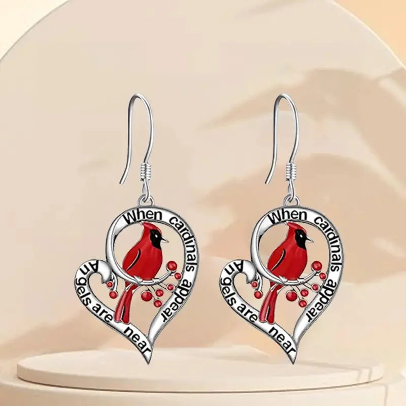 Orecchini Memoriali Cardinali – “Quando Appaiono i Cardinali, Gli Angeli Sono Vicini” Design a Goccia a Cuore