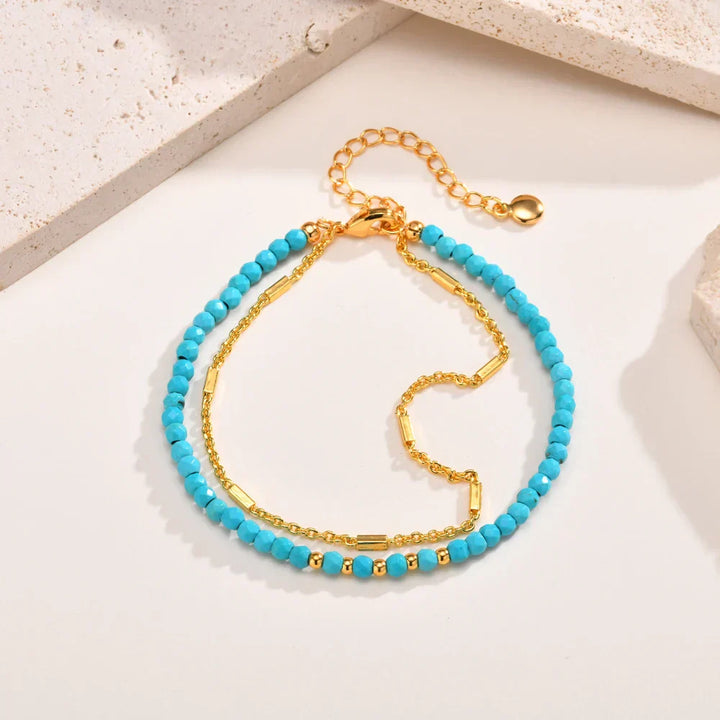 Bracciale Doppia Catena color oro Senza Tempo con Turchese