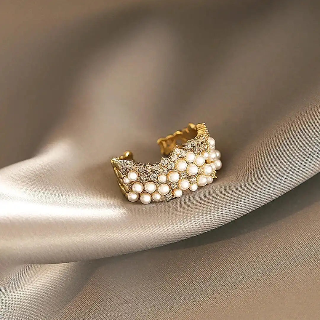 Anello Vintage Regolabile in Perla e Zirconia
