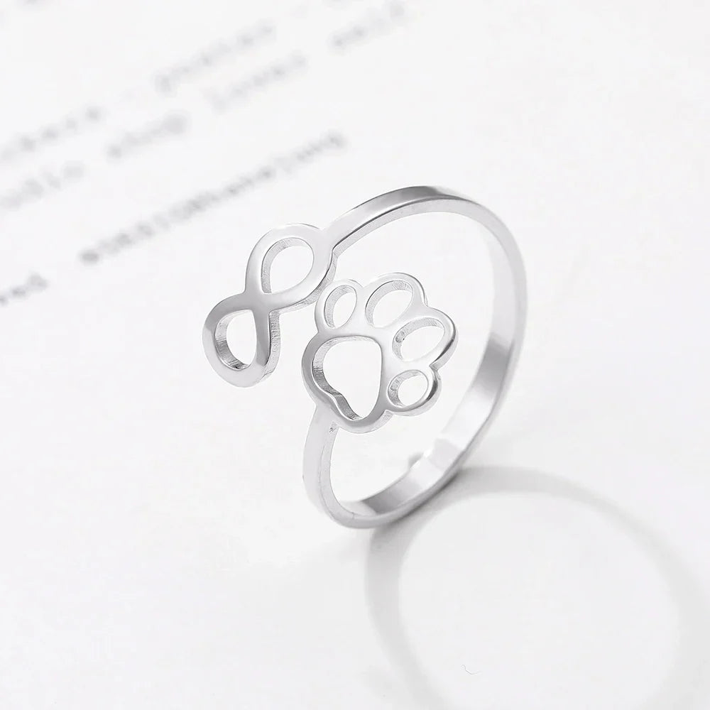 Anello Infinito Regolabile con Impronta di Zampa – Acciaio Inossidabile