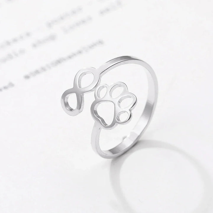 Anello Infinito Regolabile con Impronta di Zampa – Acciaio Inossidabile