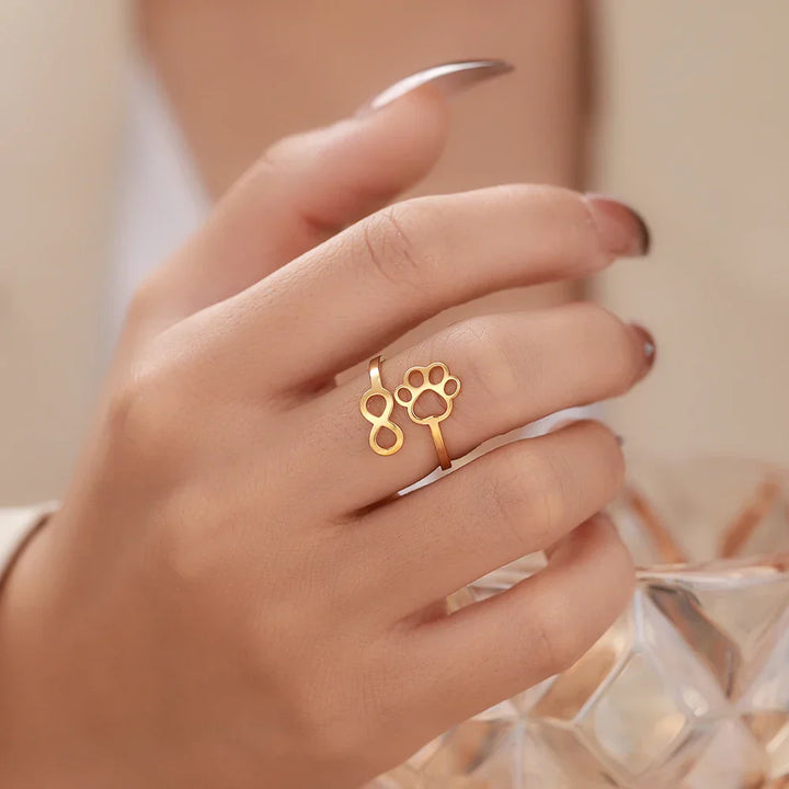 Anello Infinito Regolabile con Impronta di Zampa – Acciaio Inossidabile