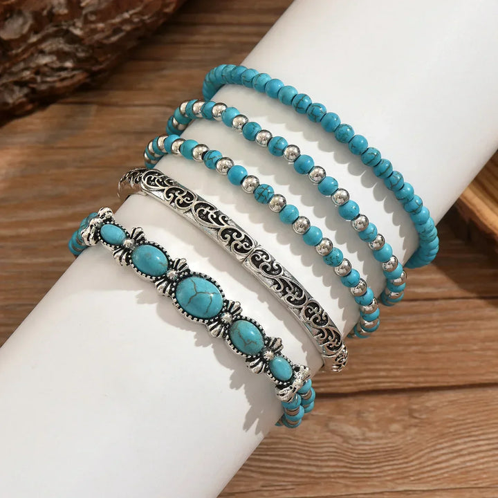 Set di Braccialetti di Perline Turchesi Bohemien