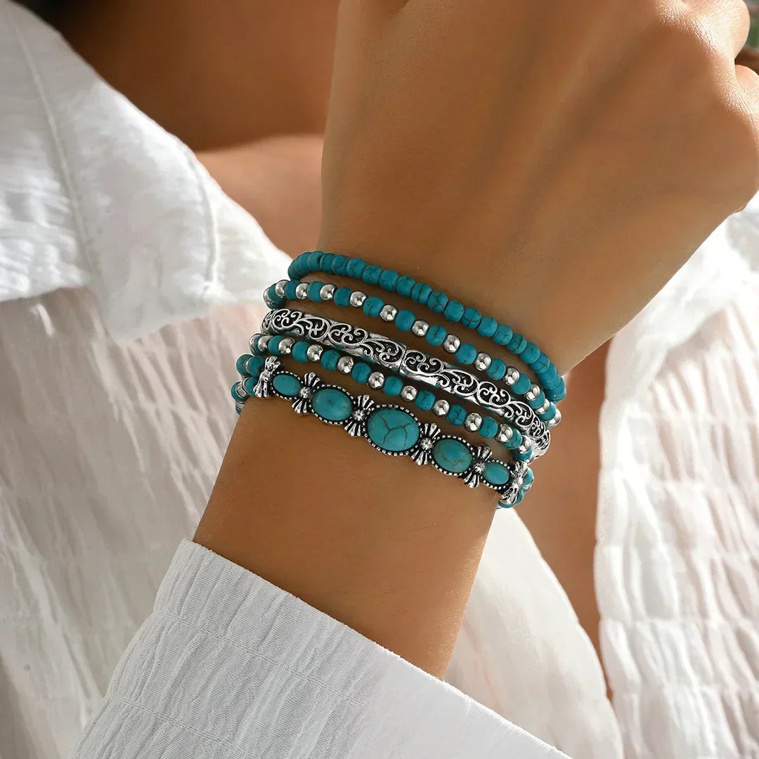 Set di Braccialetti di Perline Turchesi Bohemien