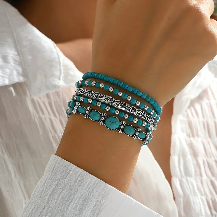 Set di Braccialetti di Perline Turchesi Bohemien