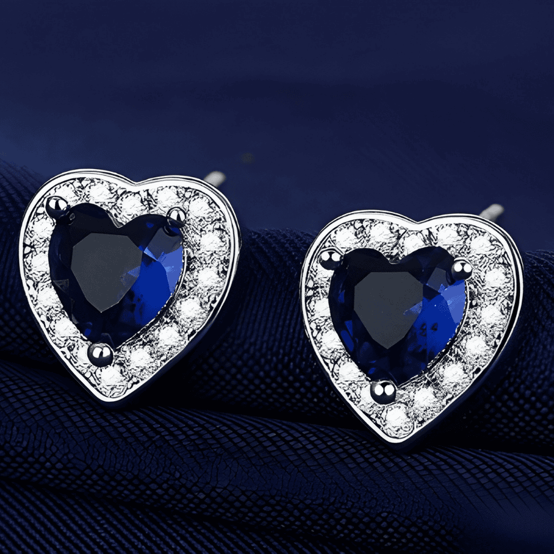 Orecchini a Perno a Cuore di Pietra Blu