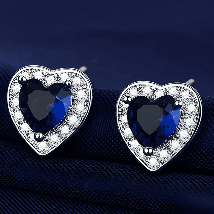 Orecchini a Perno a Cuore di Pietra Blu
