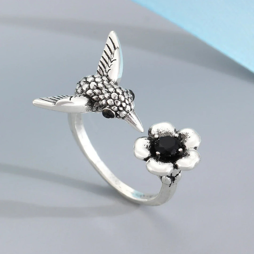 Anello Colibrì e Fiore (Regolabile)
