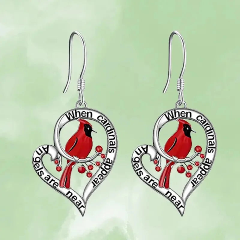 Orecchini Memoriali Cardinali – “Quando Appaiono i Cardinali, Gli Angeli Sono Vicini” Design a Goccia a Cuore