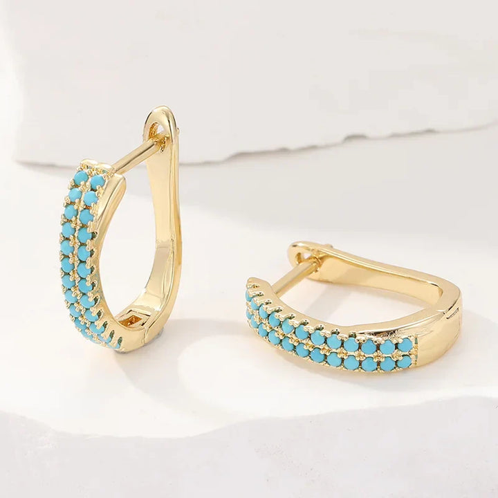Orecchini Huggies Classici in Oro con Pavé Turchese