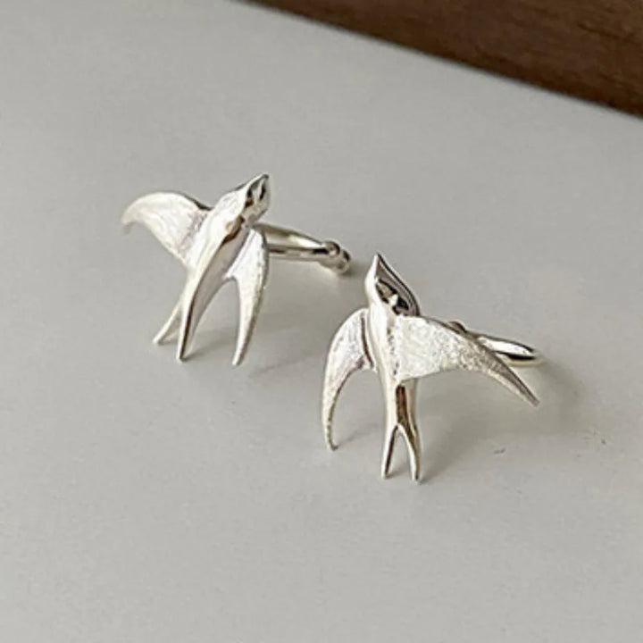 Bellissimi Orecchini Clip-On a Forma di Rondine color argento