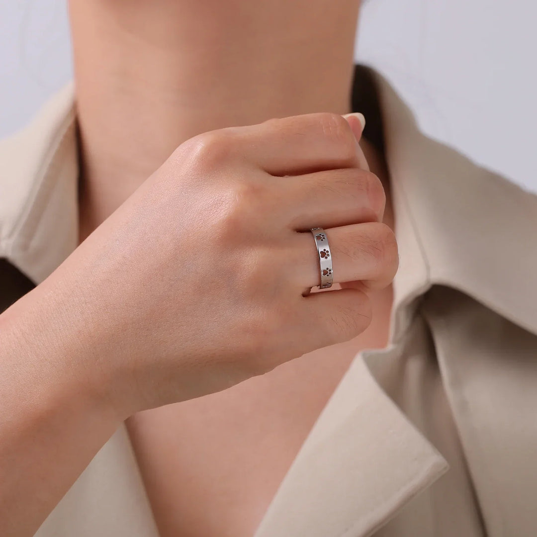 Anello con Stampa di Zampa color oro – Acciaio Inossidabile