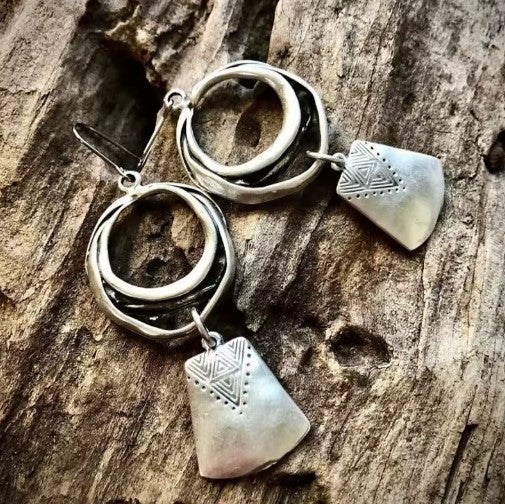 Orecchini Pendenti Quadrati Vintage color argento