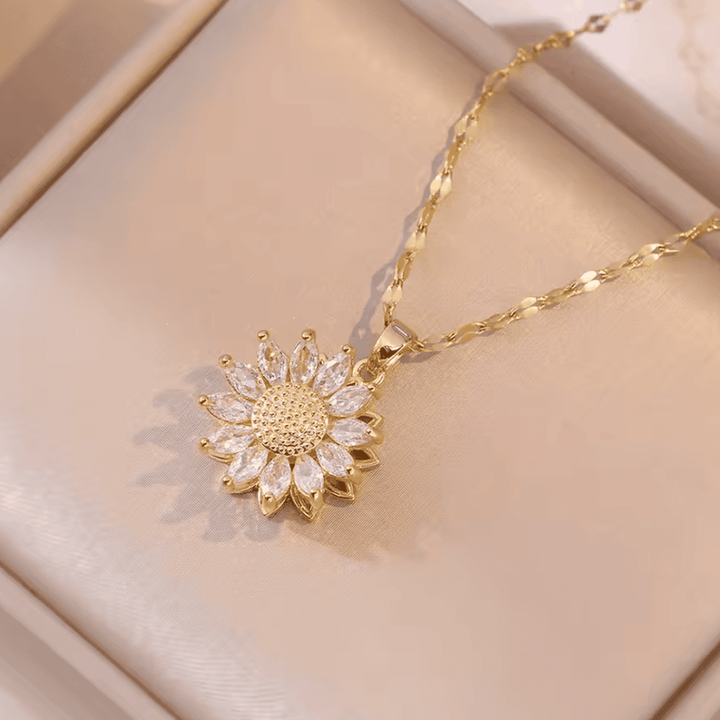 Set di collana e orecchini in zirconia color argento a forma di girasole