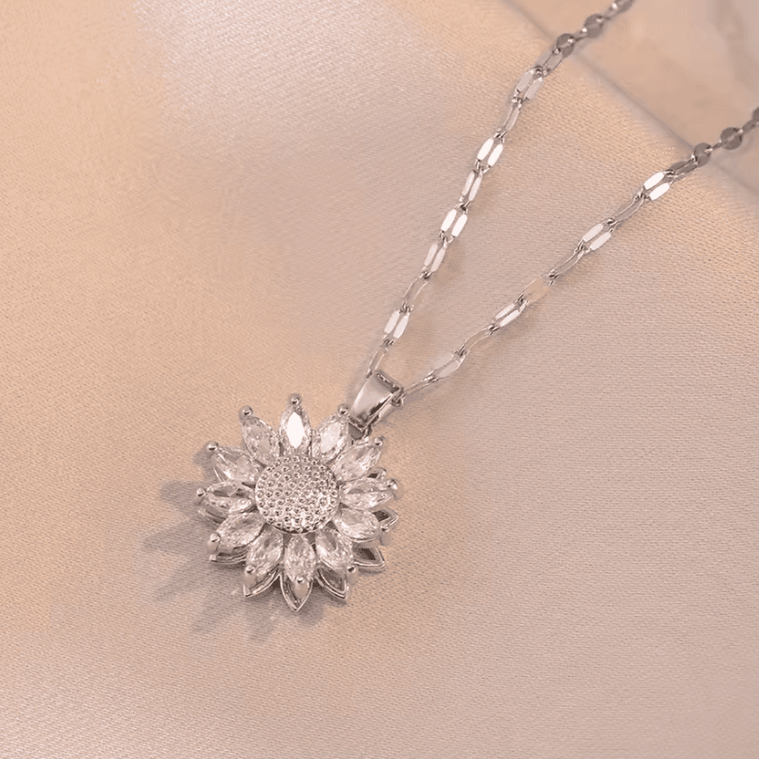 Set di collana e orecchini in zirconia color argento a forma di girasole